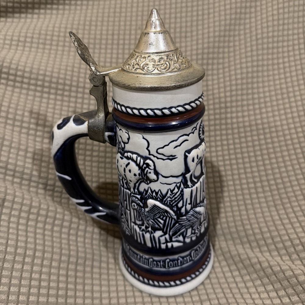Avon Beer Stein 1976 Handcrafted In Brazil By Ceramarte Mountain Animals Scene